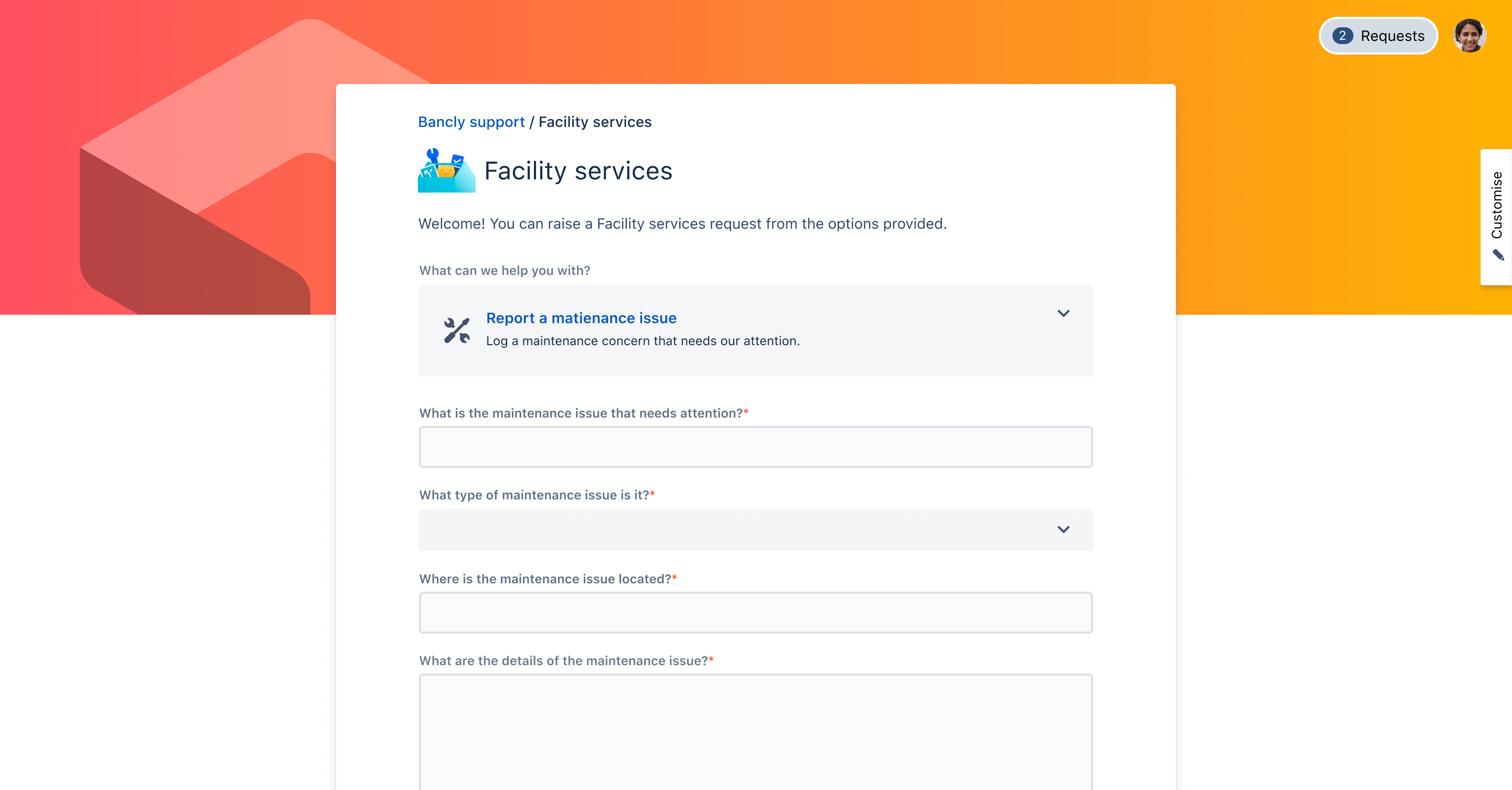 Ticket de asistencia de instalaciones en Jira Service Management